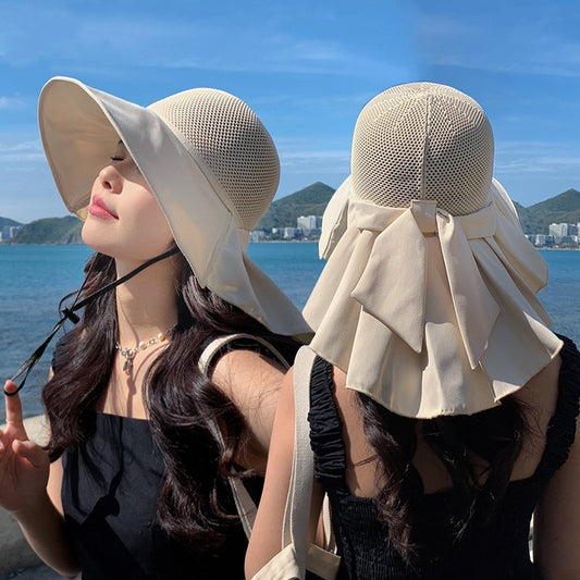 Women’s Wide Brim Mesh Sun Hat with Neck Flap – Foldable UV Protection Beach Hat – Breathable Summer Hat – Various Colours