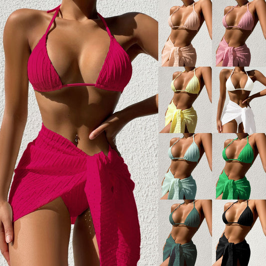 🔥 3 Piece Bikini Set with Matching Sarong Wrap – Summer Beach Swimwear – Various Colours S-XL 🌴