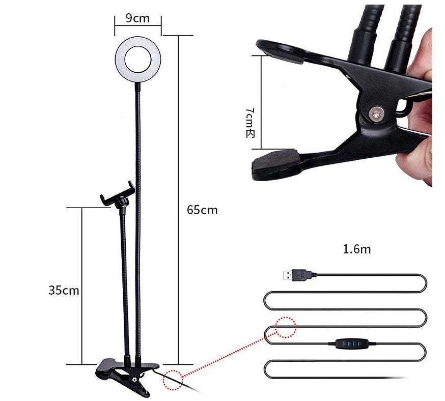 LED💡 Flexible Ring Light & Phone Holder – Clip-On Stand for Content Creators