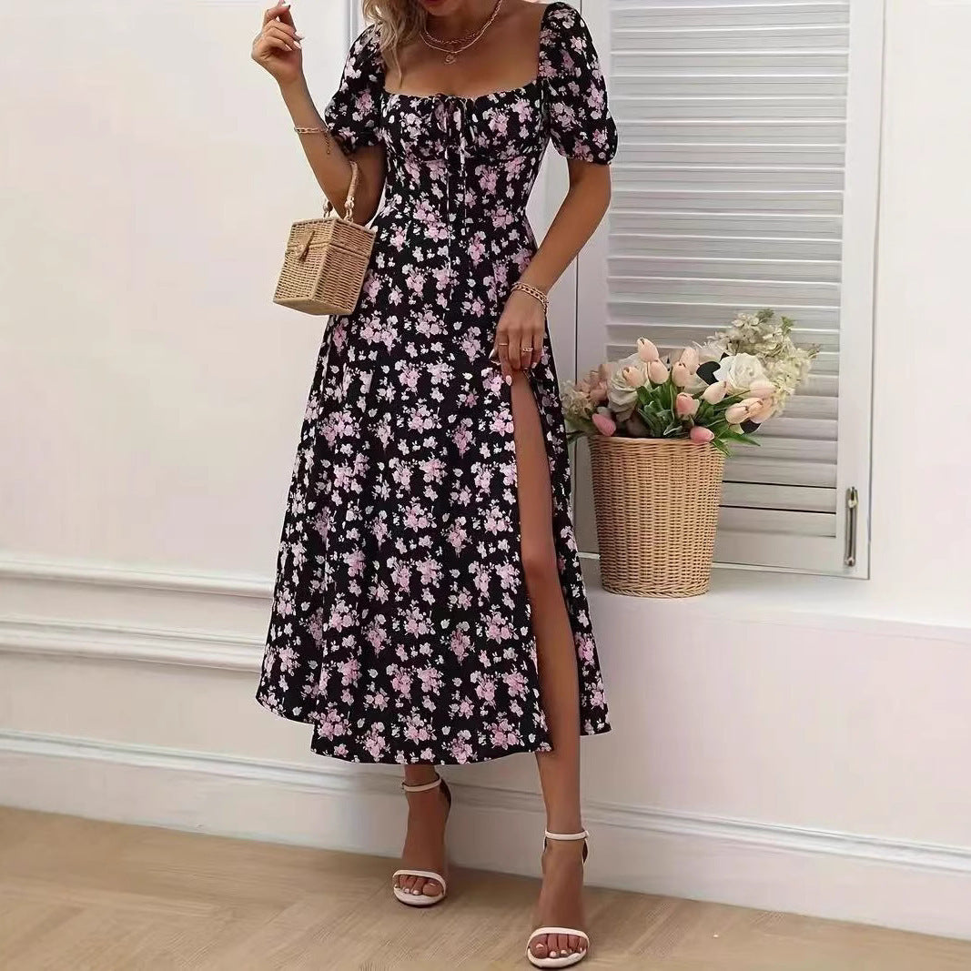 🌼 Floral Puff Sleeve Split Maxi Dress – Romantic Boho Vibes in Various Colours