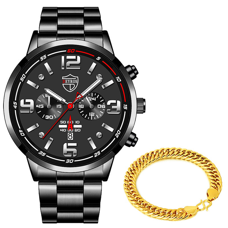 DEYROS Gold Chronograph Watch & Bracelet Set – Luxury Gift for Men (Various Colours)