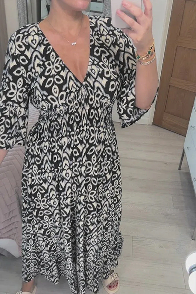 Boho Floral Maxi Dress – V-Neck, Flared Sleeves – Upto 5XL – Summer Essential – Various Colours