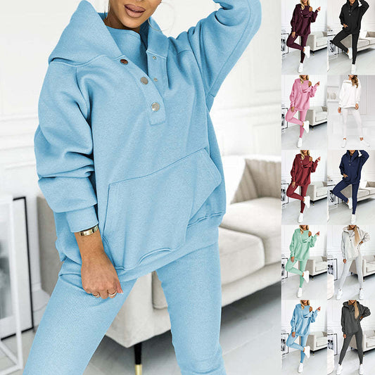 ✨ Women’s 3-Piece Lounge Tracksuit Set - Oversized Hoodie + Ribbed Top + Leggings - Various Colours Available