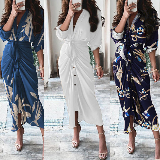 Elegant Knot Waist Shirt Dress – Button Front, Midi Length – Versatile Styles – Various Colours
