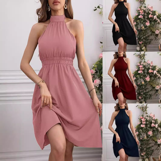 💃 Elegant Halter Neck A-Line Dress – Effortless Charm in Various Colours