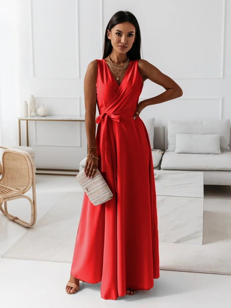 🌟 Elegant Sleeveless Wrap Maxi Dress with Belt – Evening, Wedding Guest & Party Dress – Flowy & Comfortable – Available in Various Colours