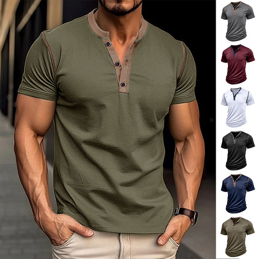Men’s Muscle Fit Button Tee – Casual Power Look in Various Colours