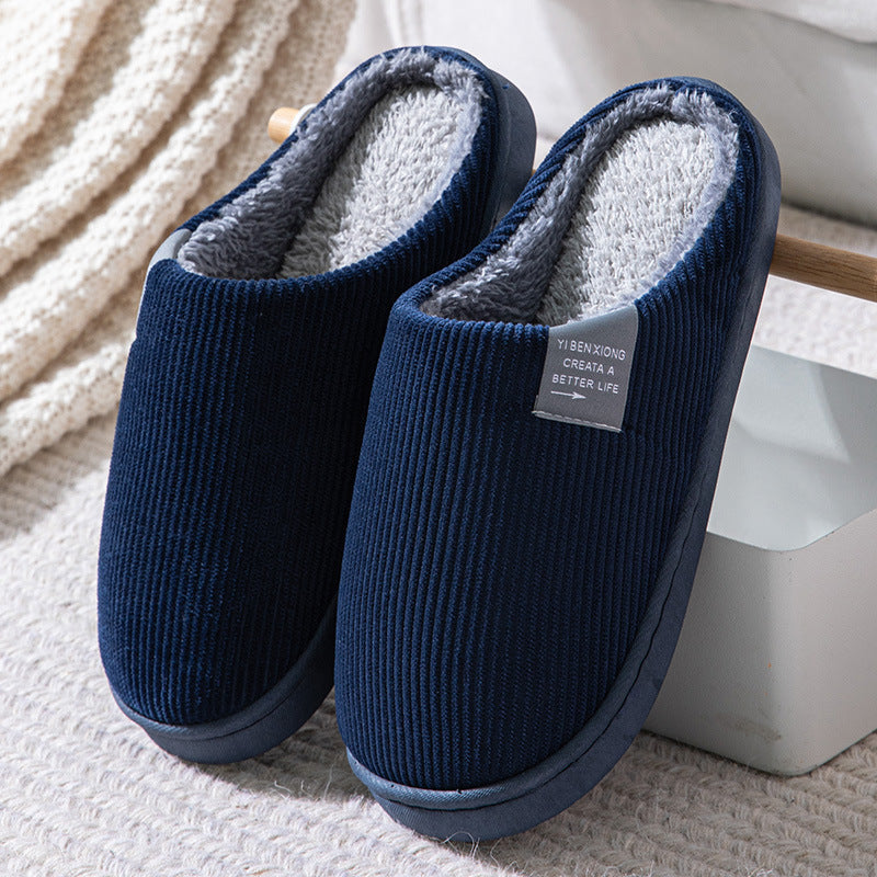Cotton slippers women's winter non-slip plus velvet warm confinement slippers indoor home men's cute plush cotton slippers winter