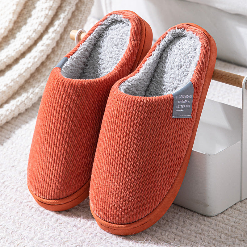 Cotton slippers women's winter non-slip plus velvet warm confinement slippers indoor home men's cute plush cotton slippers winter