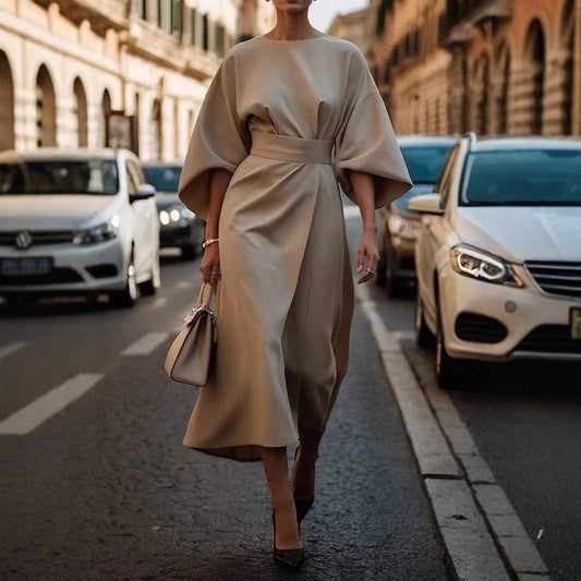 Elegant Kimono Sleeve Belted Midi Dress – Sophisticated Style – Various Colours
