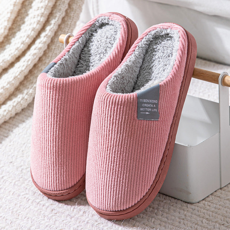 Cotton slippers women's winter non-slip plus velvet warm confinement slippers indoor home men's cute plush cotton slippers winter