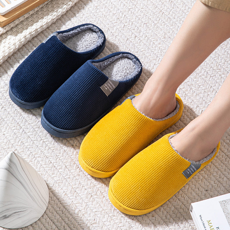 Cotton slippers women's winter non-slip plus velvet warm confinement slippers indoor home men's cute plush cotton slippers winter