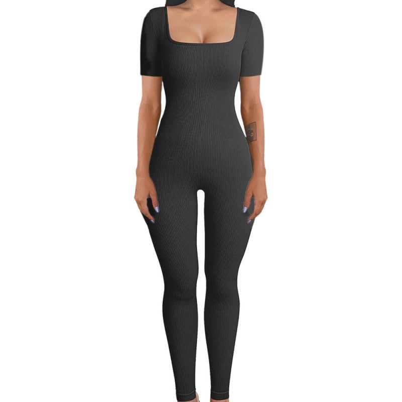 Ribbed Long Sleeve Square Neck Jumpsuit - Available in Multiple Colors