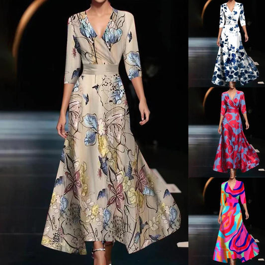 🌺 Eleganza V-Neck Maxi Dress – Statement Prints in Various Designs