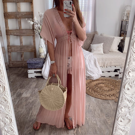 🌸 Title: “Blush & Breezy: The Boho Beach Cover-Up of Your Dreams” 🐚✨