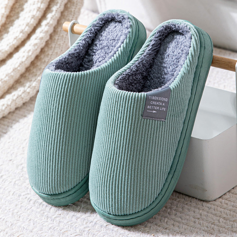 Cotton slippers women's winter non-slip plus velvet warm confinement slippers indoor home men's cute plush cotton slippers winter