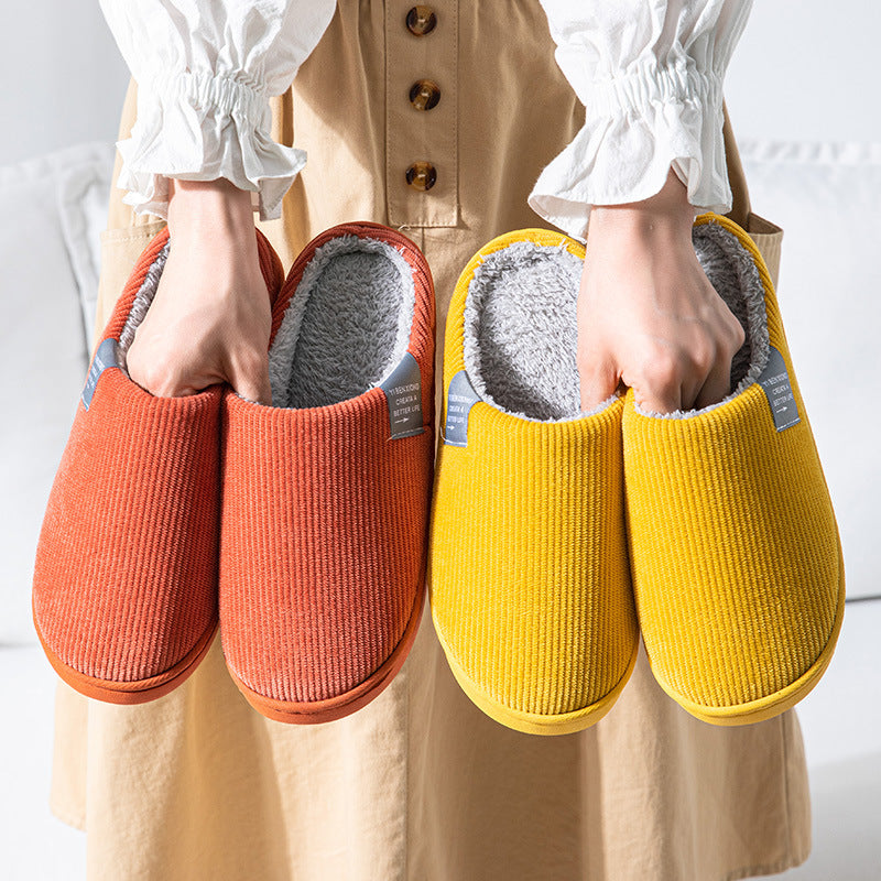 Cotton slippers women's winter non-slip plus velvet warm confinement slippers indoor home men's cute plush cotton slippers winter