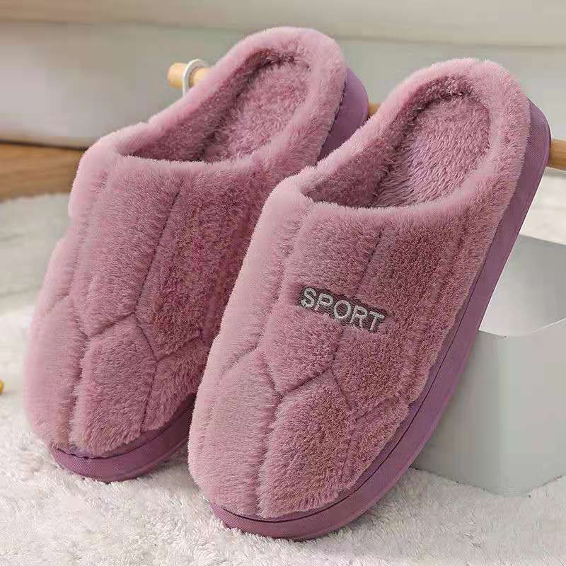 Cotton slippers women's winter non-slip plus velvet warm confinement slippers indoor home men's cute plush cotton slippers winter