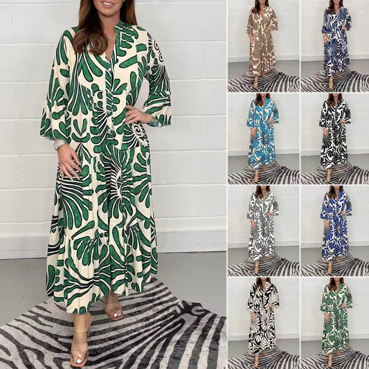 🌿 Island Escape Leaf-Print Midi Shirt Dress – Relaxed Glam in Various Colours 🌴✨
