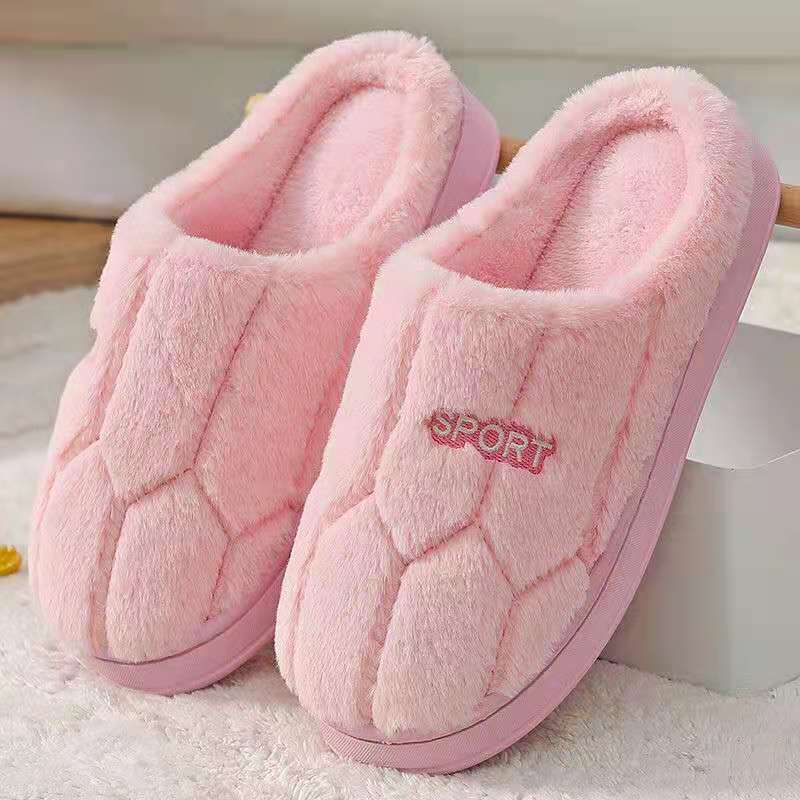 Cotton slippers women's winter non-slip plus velvet warm confinement slippers indoor home men's cute plush cotton slippers winter