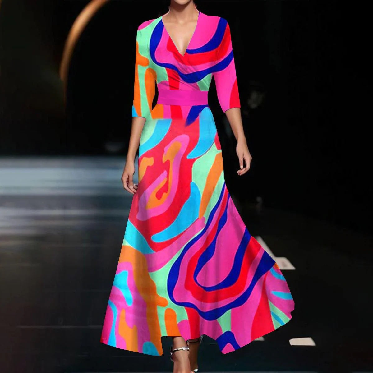 🌺 Eleganza V-Neck Maxi Dress – Statement Prints in Various Designs