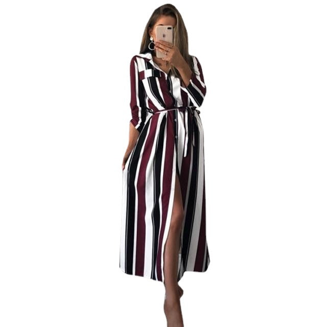 ⚡ Vertical Vision Maxi Shirt Dress – Striking Stripes with Chic Edge in Various Colours 🖤💃