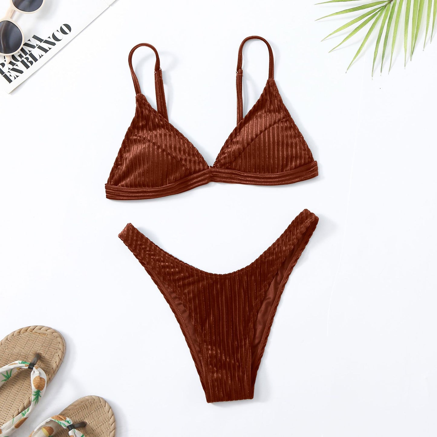 Bikini split swimsuit women's solid colour gold velvet bra underwear bikini swimwear