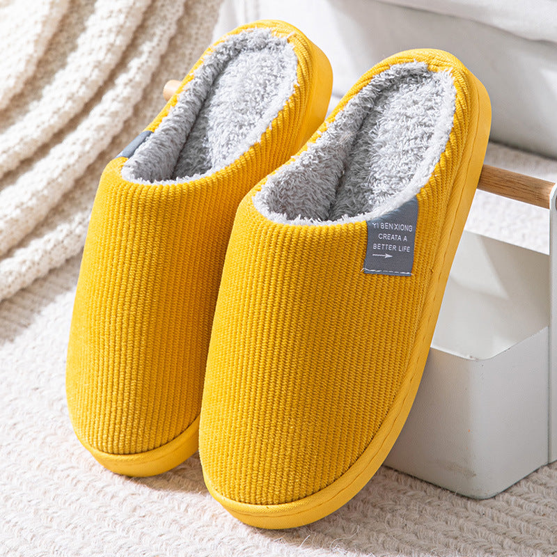 Cotton slippers women's winter non-slip plus velvet warm confinement slippers indoor home men's cute plush cotton slippers winter