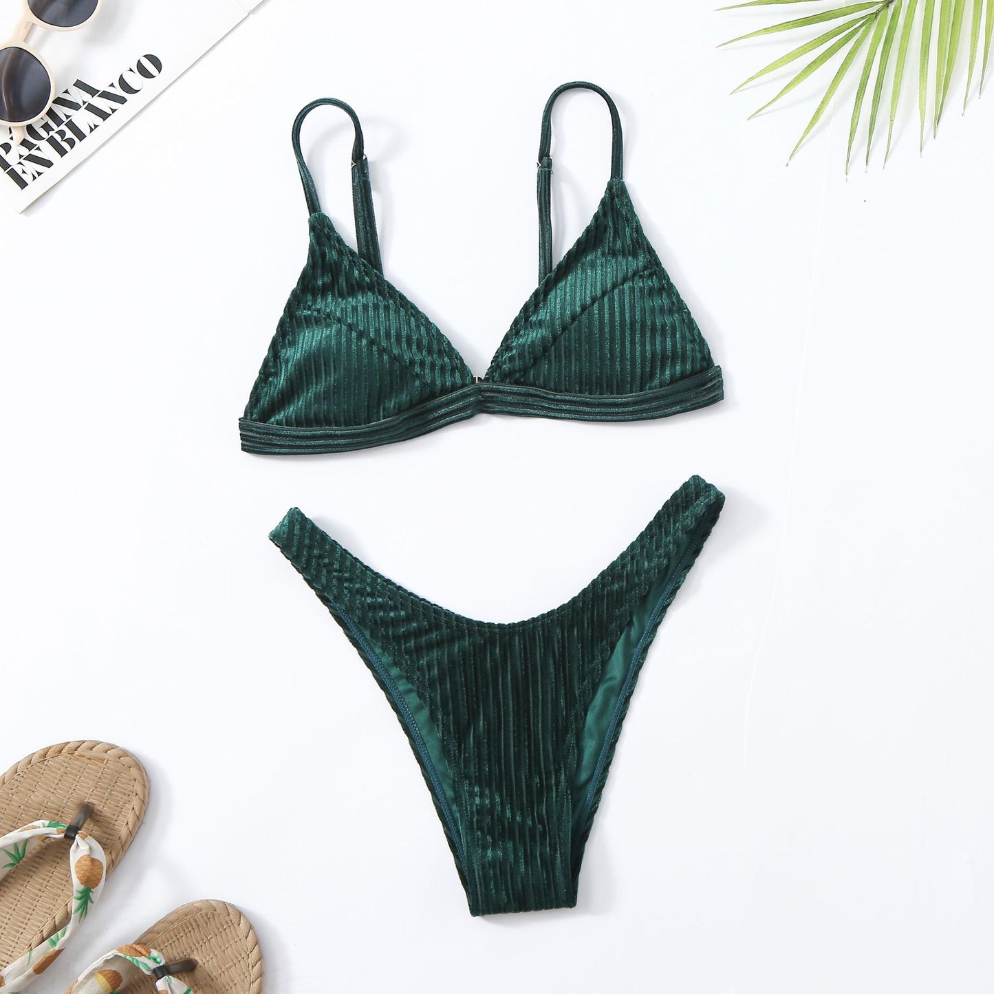 Bikini split swimsuit women's solid colour gold velvet bra underwear bikini swimwear