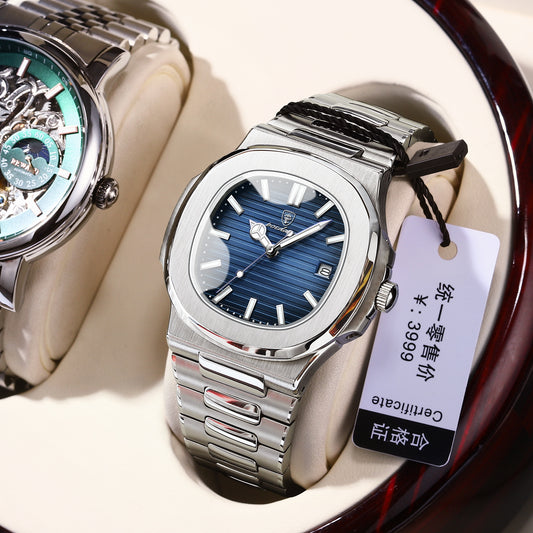 Elegant Luxury Stainless Steel Watch – Classic Green & Blue Dial