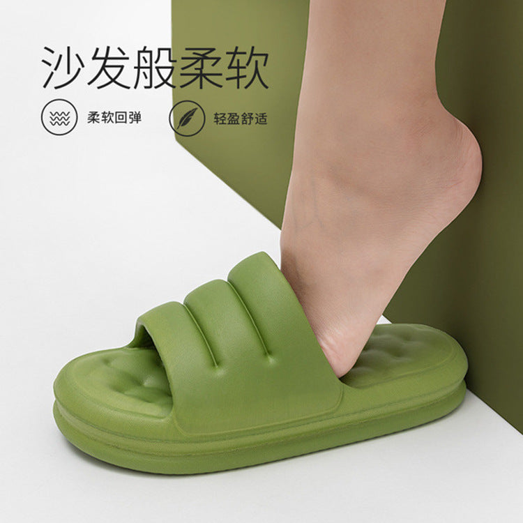 Sofa slippers men's summer trendy home stepping on feces feeling outside wear thick bottom non-slip soft bottom new one word ladies sandals and slippers