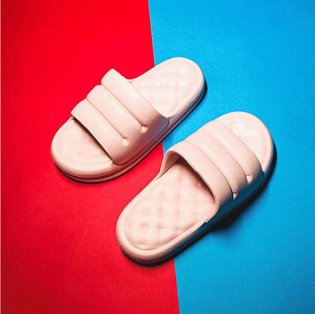 Sofa slippers men's summer trendy home stepping on feces feeling outside wear thick bottom non-slip soft bottom new one word ladies sandals and slippers