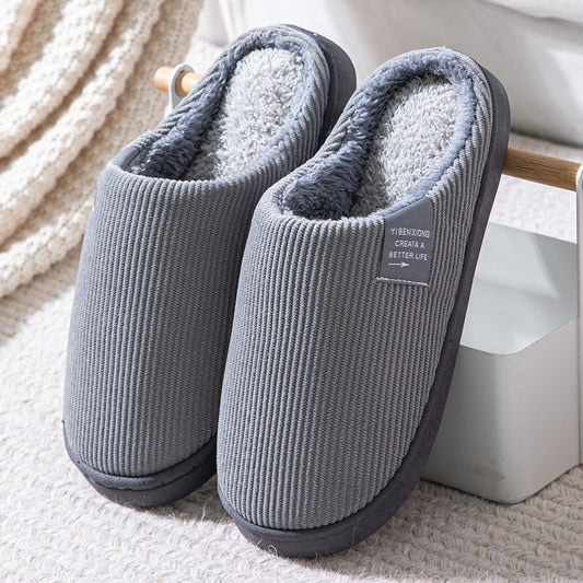 Cotton slippers women's winter non-slip plus velvet warm confinement slippers indoor home men's cute plush cotton slippers winter