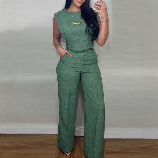 Women’s Sleeveless Wide-Leg Trousers Jumpsuit – Elegant Belted One-Piece in Various Colours