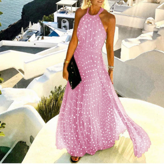 🌿 Title: “Santorini Breeze: The Elegant Polka Dot Maxi Dress – Now in Multiple Colours!” ☀️🏛️