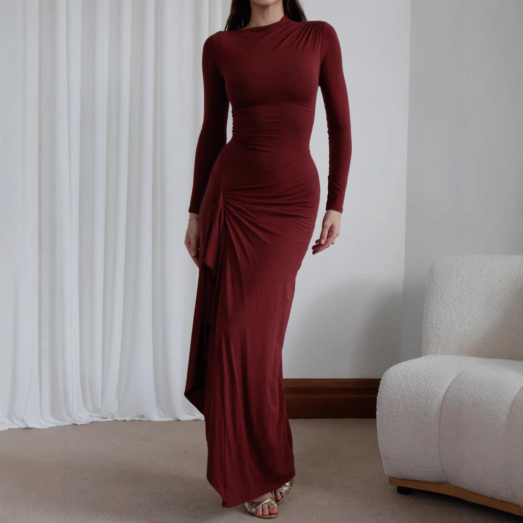 ✨ Elegant Long Sleeve Ruched Maxi Dress – Available in Various Colours