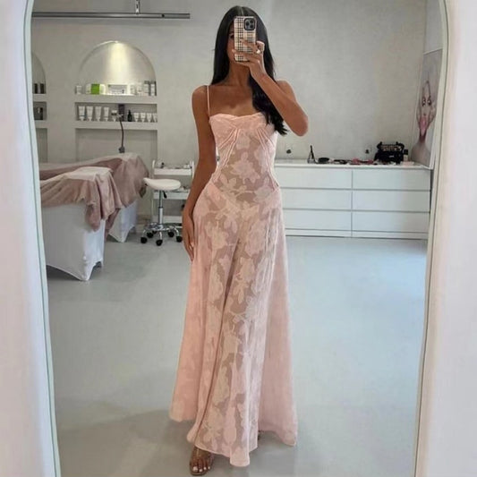 🌸 Blush Romance Sheer Lace Maxi Dress – Elegant, Ethereal & Made to Mesmerise ✨👗