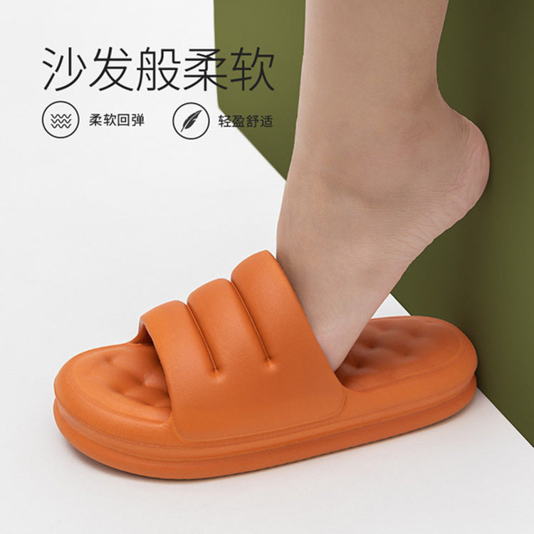 Sofa slippers men's summer trendy home stepping on feces feeling outside wear thick bottom non-slip soft bottom new one word ladies sandals and slippers