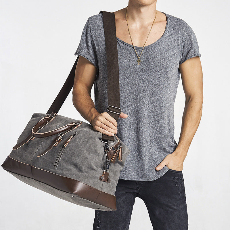 Canvas travel bag male simulation leather PU outdoor supplies luggage travel fitness photography bag large-capacity handbag