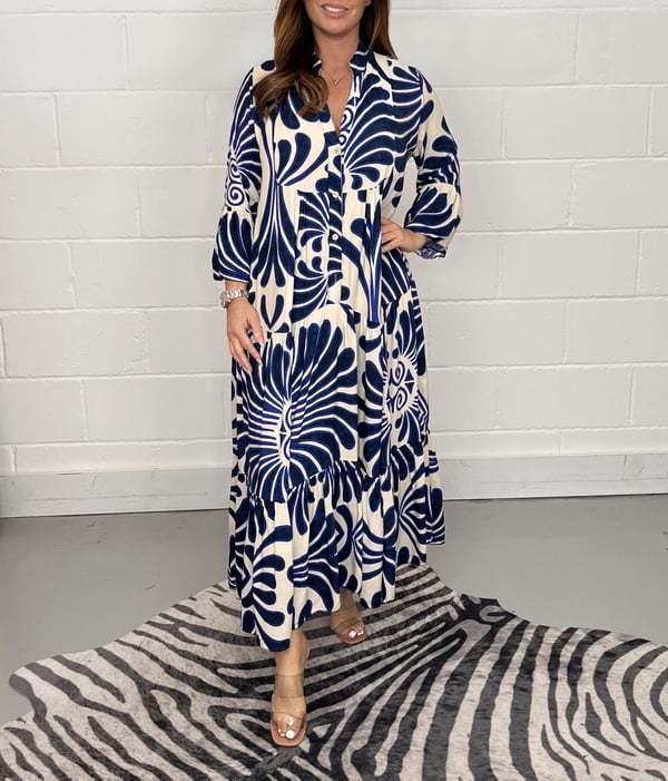 🌿 Island Escape Leaf-Print Midi Shirt Dress – Relaxed Glam in Various Colours 🌴✨