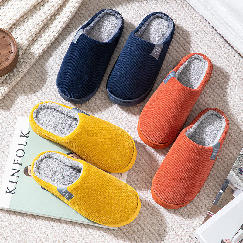 Cotton slippers women's winter non-slip plus velvet warm confinement slippers indoor home men's cute plush cotton slippers winter