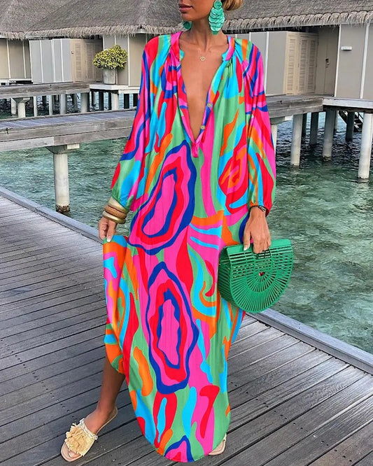 🌈 Island Muse Abstract Maxi Kaftan – Available in Various Colours