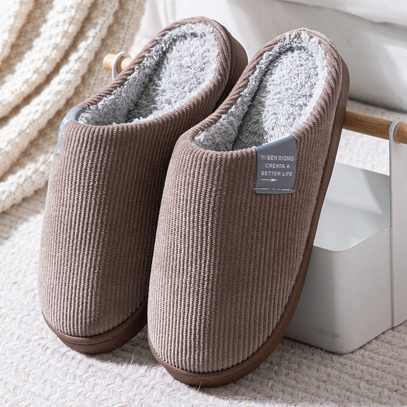 Cotton slippers women's winter non-slip plus velvet warm confinement slippers indoor home men's cute plush cotton slippers winter