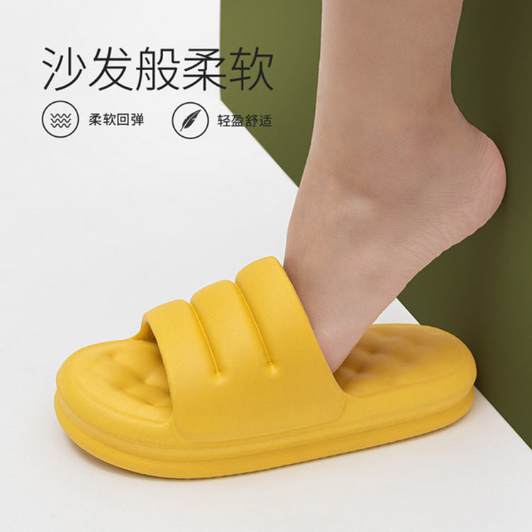 Sofa slippers men's summer trendy home stepping on feces feeling outside wear thick bottom non-slip soft bottom new one word ladies sandals and slippers