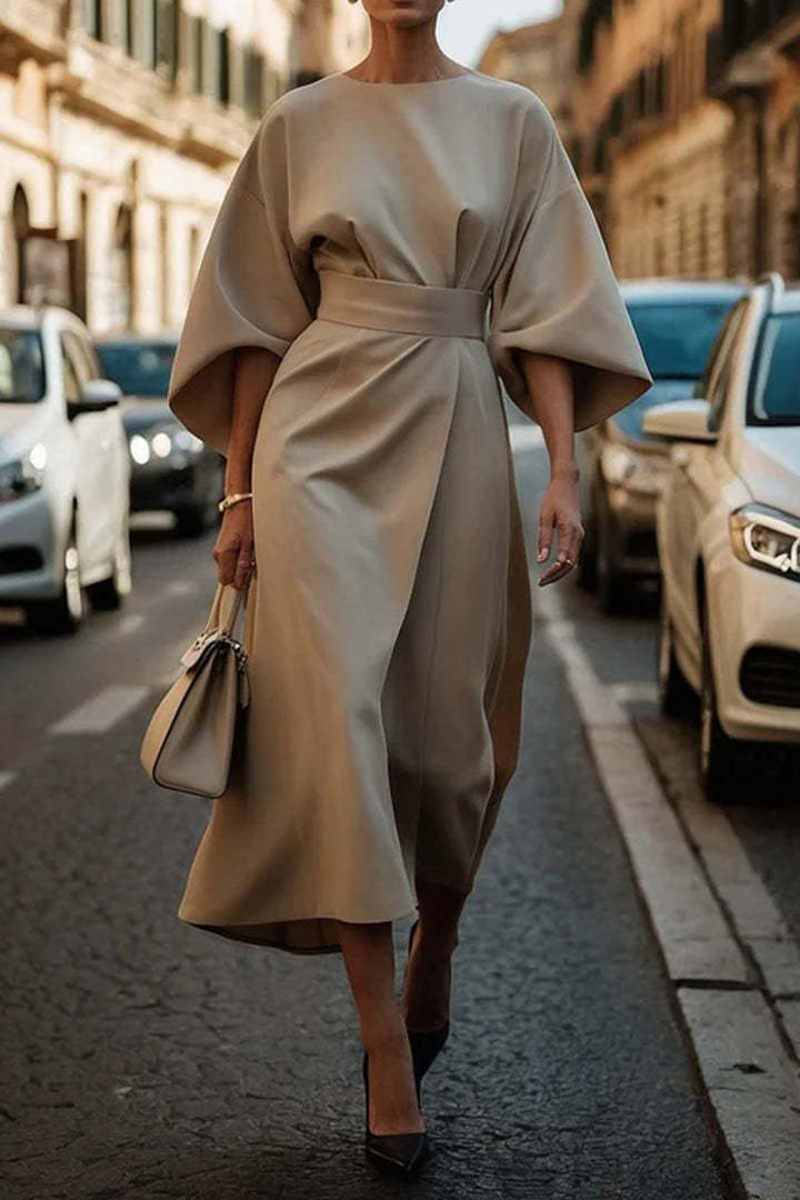 Elegant Kimono Sleeve Belted Midi Dress – Sophisticated Style – Various Colours