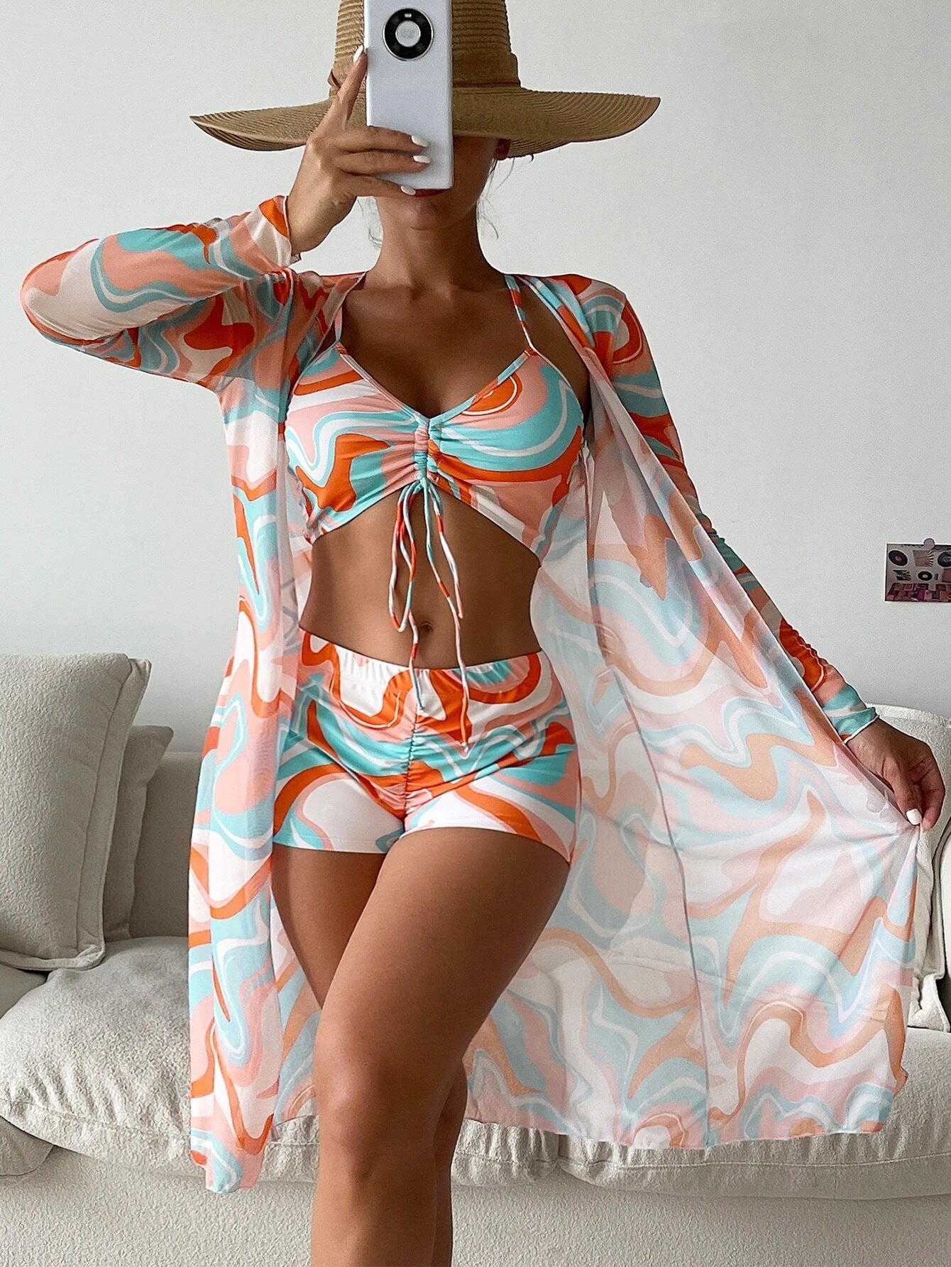 Women's split three-piece high waist long-sleeved Wimwear