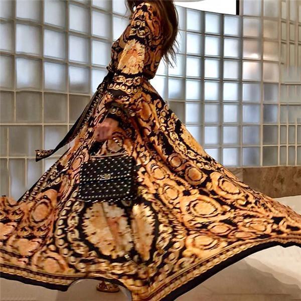 Cross-border 2019 European and American foreign trade wish Amazon hot sale casual sexy deep V slit dress printed long skirt