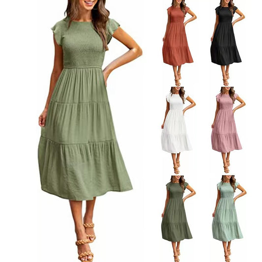 🌿 Everyday Charm Smocked Midi Dress – Comfy, Cute & Classic in Various Colours 💫👗