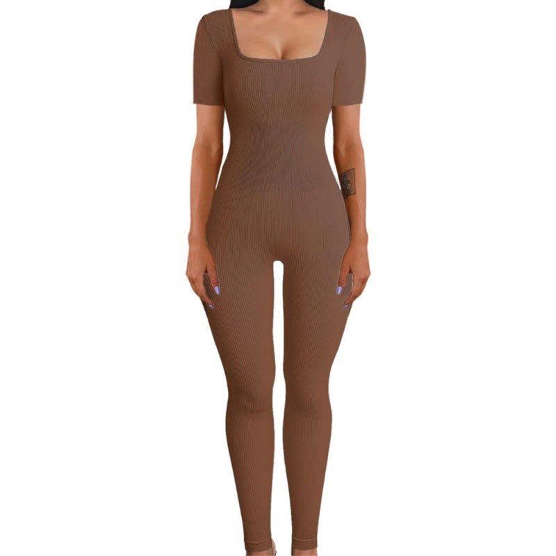 Ribbed Long Sleeve Square Neck Jumpsuit - Available in Multiple Colors