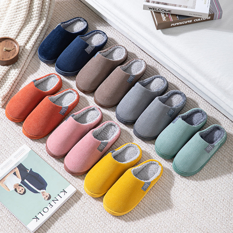 Cotton slippers women's winter non-slip plus velvet warm confinement slippers indoor home men's cute plush cotton slippers winter